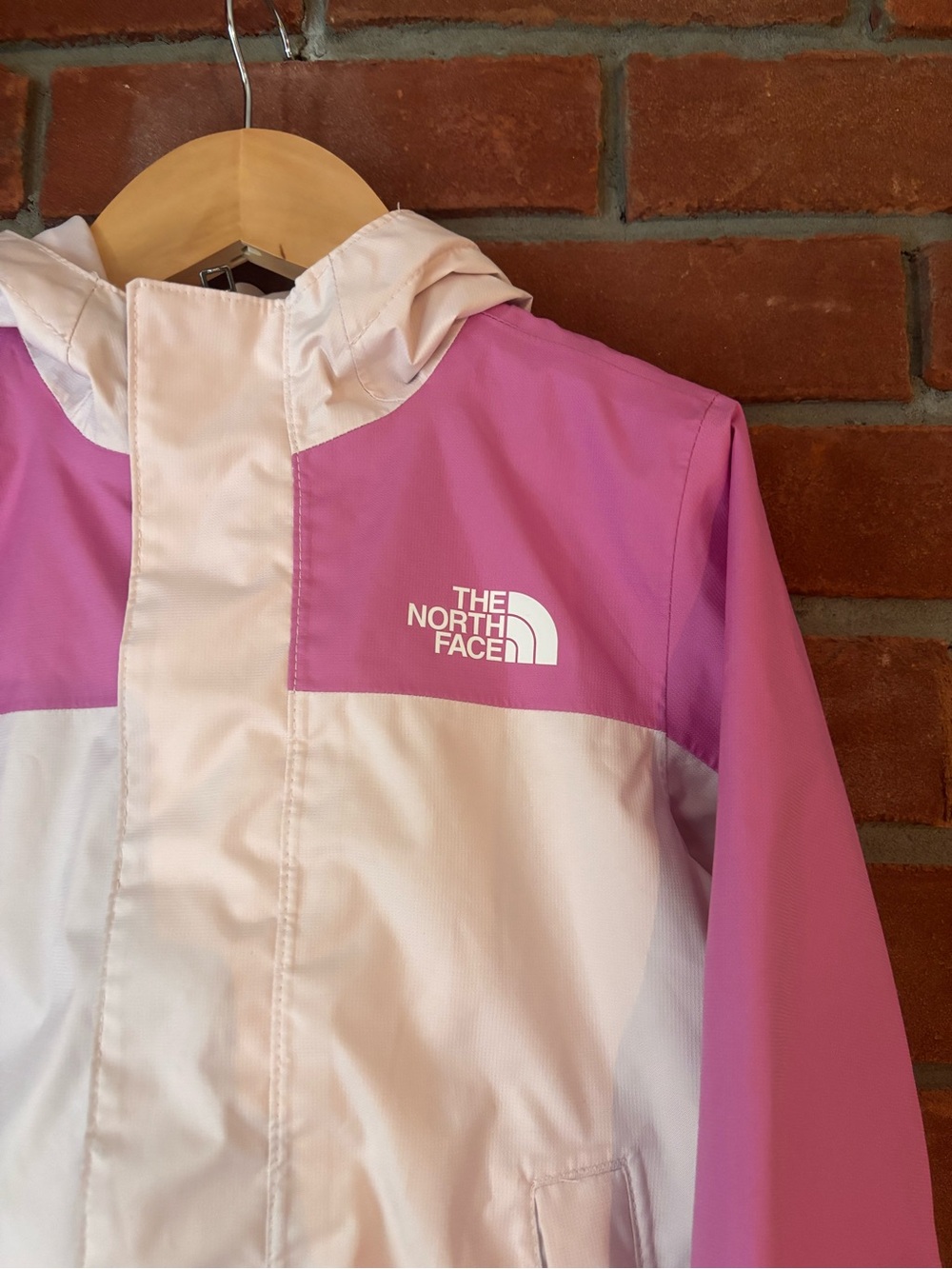 The North Face Girls' Pink and Off-White Hooded Rain Jacket